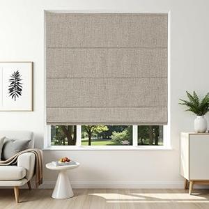Joydeco Cordless Roman Shades, Linen Window Blinds, 43" W×75" H, Linen (