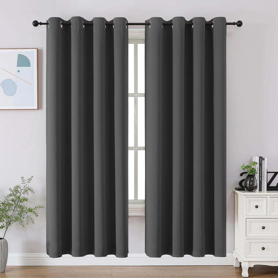 CUCRAF Dark Grey Blackout Curtains 72 inch Length, Thermal Insulated Room Darkening Small Window Curtains for Bedroom,Light Blocking Drapes for Kitchen Living Room,Set of 2 Panels, 52 x 72 Inch