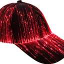 LED Light Up Baseball Cap, USB Rechargeable Fiber Optic Hat with 7 Glowing Colors for Party, Black