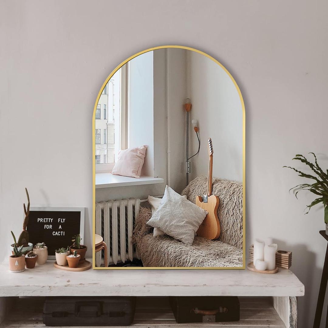 Arched Wall Mirror for Bathroom,Mirrors for Wall,24''x36'',Vanity Mirror for Bedroom Dresser, Entryway, Living Room, Metal Frame (36''x24'',Gold) (36"L x 24"W)
