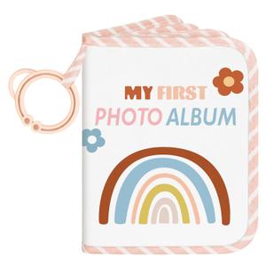 Lanpn Baby Photo Album Holds 17 4x6 Pictures, My First Soft Cloth Family Photo Book with Name Card Name Tag Stickers, Fabric Kid Memory Keepsake Gift for Baby Shower Newborn Toddler Boy Girl (Rainbow)
