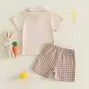 Toddler Baby Boy 4th Of July Outfit Summer Clothes American Flag Short Sleeve Lapel Shirt Plaid Shorts Set (2-3T, Khaki Cross)