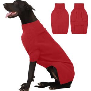 IECOii Extra Large Dog Sweater 4XL,Thermal Warm Dog Sweaters for Giant Breed Dogs,Turtleneck Knitted Knitwear for Pet Winter,Stretchy&Easy On Doggy Sweatshirt for Doberman,Great Dane(Red)