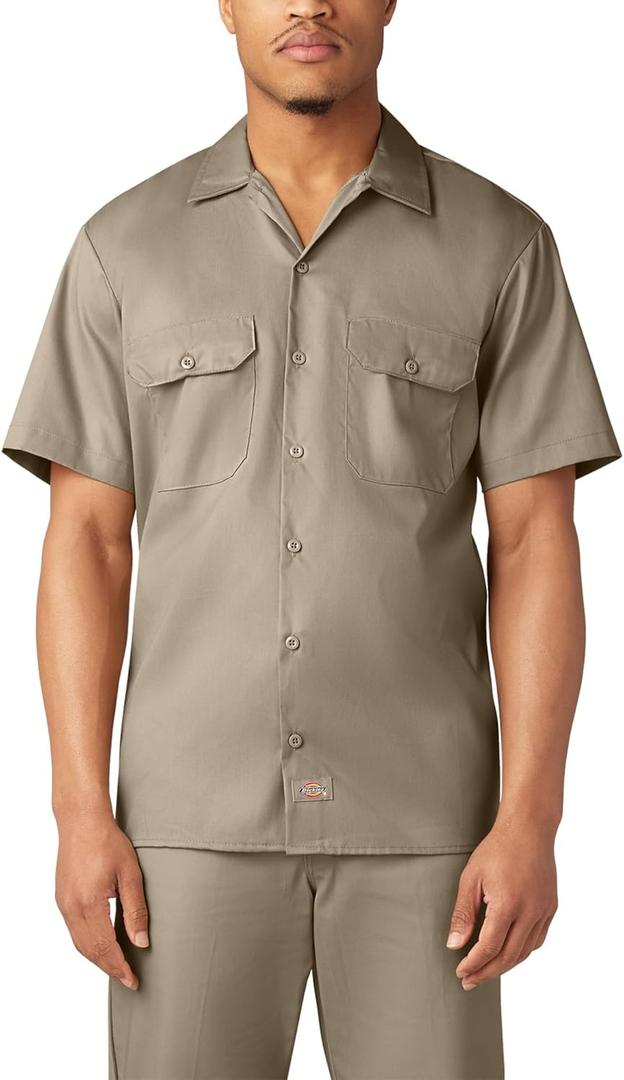 Dickies Men's Flex Relaxed Fit Short Sleeve Work Shirt (3X-Large Big Tall, Desert Sand)