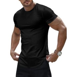 JMIERR Mens Short Sleeve T Shirt Summer Muscle Slim Fitted Crewneck Longline Tees Shirts for Gym Workout, XL