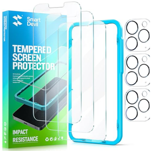 SMARTDEVIL 3 Pack Screen Protector for iPhone 14 Pro with 3-Pack Camera Lens Protector, 9H Clear Tempered Glass Film [Military Grade Shatterproof], Alignment Frame, 1 Pack