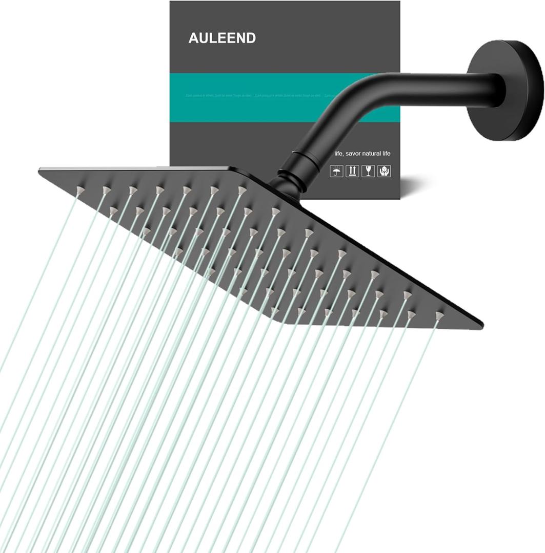 Square Rain Shower Head, High Flow Stainless Steel,Work with any decorative styleAll Metal Rainfall Shower Head(Matte Black, 6 inch)