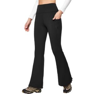 IUGA Fleece Lined Pants Women Water Resistant Hiking Pants Winter Flare Leggings with Pockets Bootcut Thermal (Large, Black)