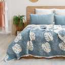 Saheser Home - 6 Layer Muslin Blanket King Size for Adults - 100% Cotton Muslin Bedspread, Weighted Gauze Bed 95" x102", All Season Breathable Soft Cover for King & California King Beds (Blue)