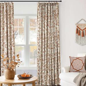 Vintage Floral Terracotta Boho Blackout Curtains 2 Panels, Retro Printed Block Print Indian Eclectic Autumn Western Curtains for Bedroom Living Room 96 Inch Long