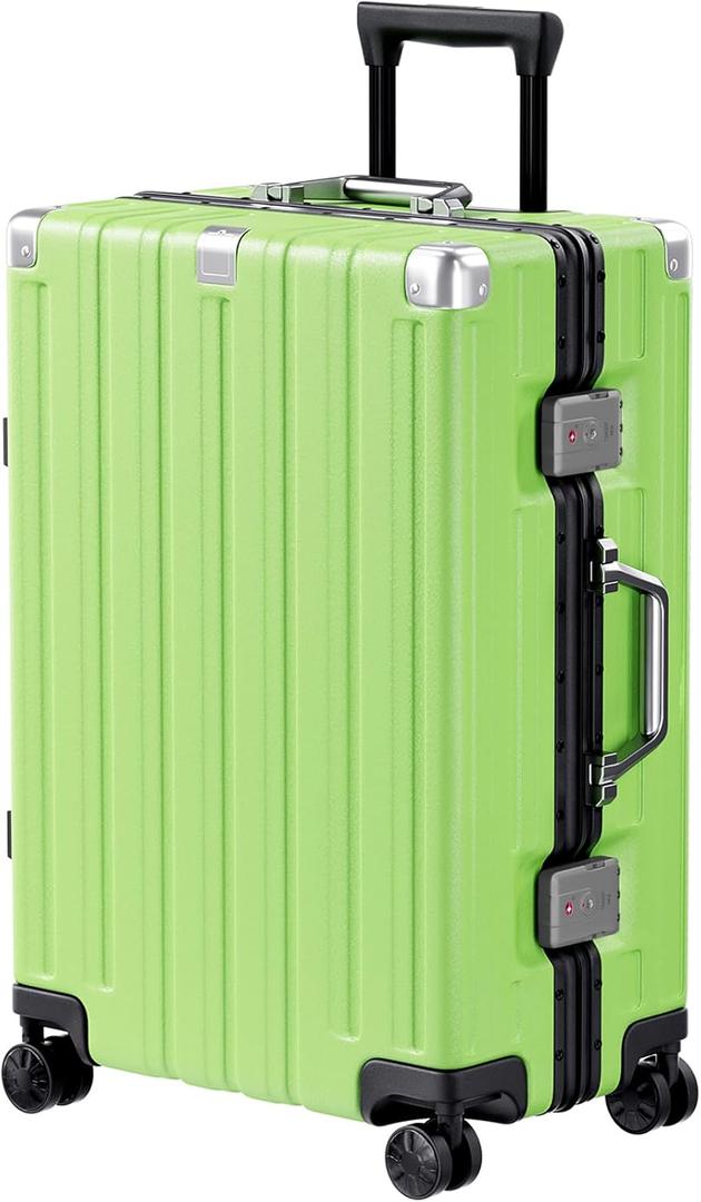 Krute Zipperless Luggage 24 Inch Aluminum Frame Suitcase with Spinner Wheels PC+ABS Hardide Checked Luggage TSA Approved (Green)
