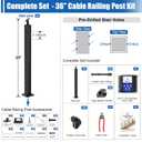 CKE 5-10ft Complete Set 36" Stair Cable Railing Post Kit (35"x2"x2") for 25-35 Stair, 2 Pack Stair Cable Posts, 150ft 1/8" Wire Rope, Black Swageless Invisible Cable Railing System DIY Kit SPS01