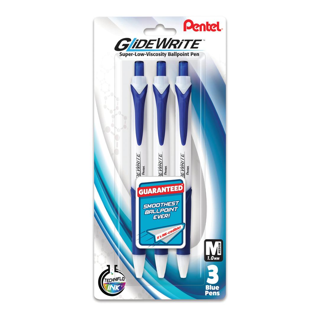 GlideWrite Ballpoint Pen with TechniFlo Ink, (1.0mm) Medium Line, Blue Ink, 3-Pk - Bulk