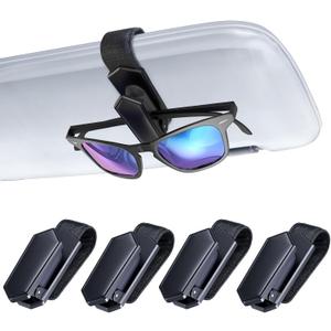 Veharvim Sunglass Holder for Car (One-Handed-Operation, Gentle & Secure Hold, Silicone Padded, Universal Fit, Metal Clip) Visor Sunglass Holder Clip,Visor Sunglass Holder Car (Black, 4 Pack)