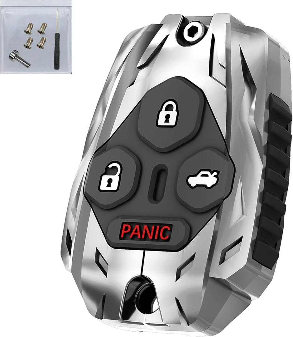 No Cutting Required - Upgraded Key Fob Shell Case for Honda Accord 2003-2012 / Civic EX 2006-2013 / Pilot 2009-2015 / CR-V 2005-2006 Zinc Alloy Heavy Key Fob Cover (4 Button-Silver)