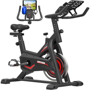 Exercise Bikes Stationary,Exercise Bike for Home Indoor Cycling Bike for Home Cardio Gym,Workout Bike with Ipad Mount & LCD Monitor,Silent Belt Drive (Black-Red)
