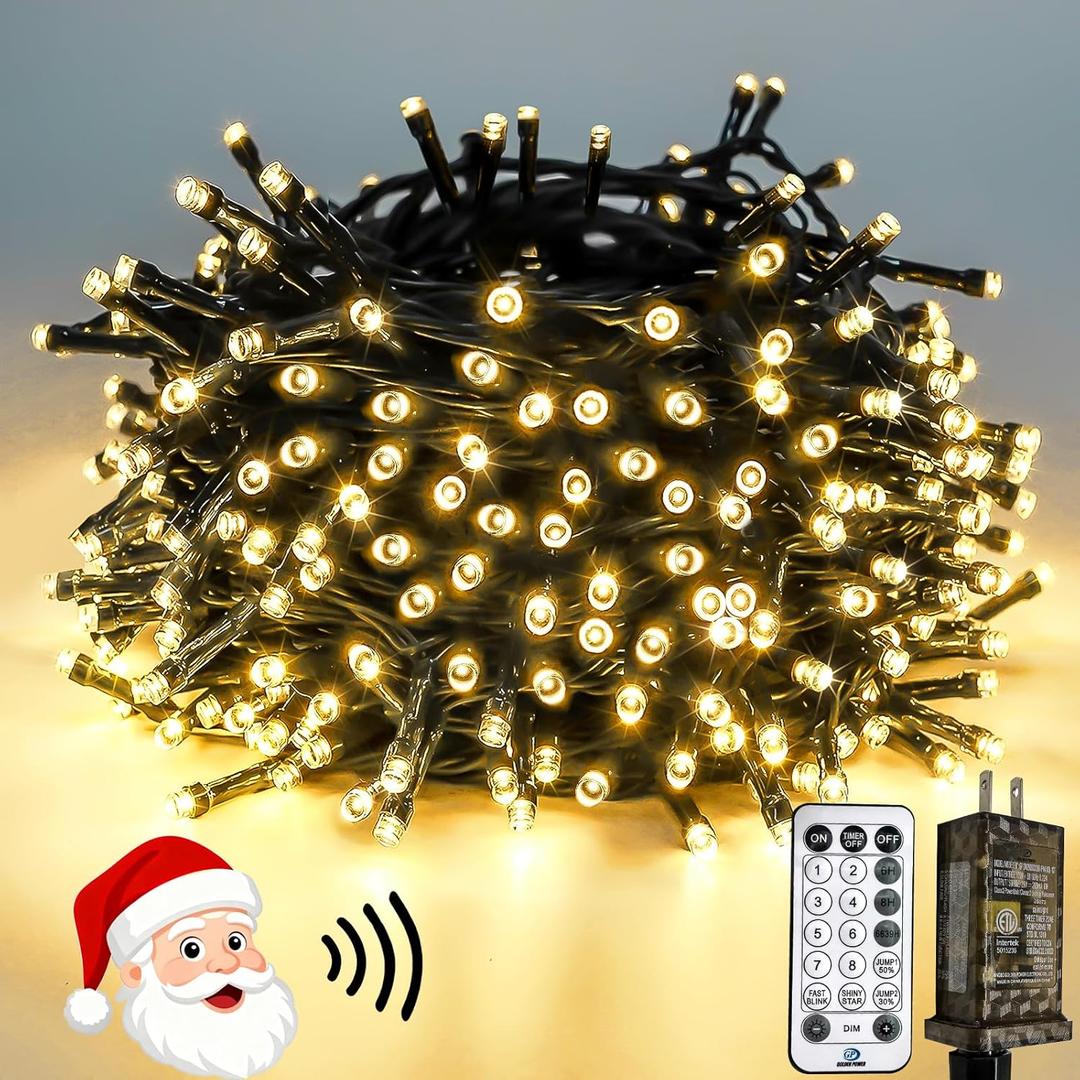 Voice Controlled Christmas Lights with Remote, 99 FT 300 LED String Lights Indoor Outdoor with 12 Modes 3 Timers, Dimmable Twinkle Light Plug in Waterproof for Xmas Tree Party Decorations, Warm White