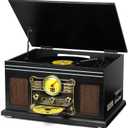 FEKTIK Bluetooth Record Player 10 in 1,FEKTIK 3-Speed Turntable for Vinyl with Speakers, LP to MP3 Converter, CD, Cassette Player, FM Radio, Wireless Streaming | Black