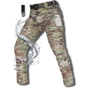 Men's Cargo Work Hiking Tactical Pants,10-Pocket,with Carabiner,Water Resistant,Lightweight Ripstop Outdoor Pants (36, Performance Camo)
