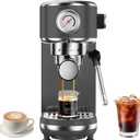 atatix 20 Bar Espresso Machine with Milk Frother, Compact Espresso Maker, Stainless Steel Coffee Machine with Precise Temp Control & 44oz Removable Water Tank for Latte, Cappuccino, Dark Grey