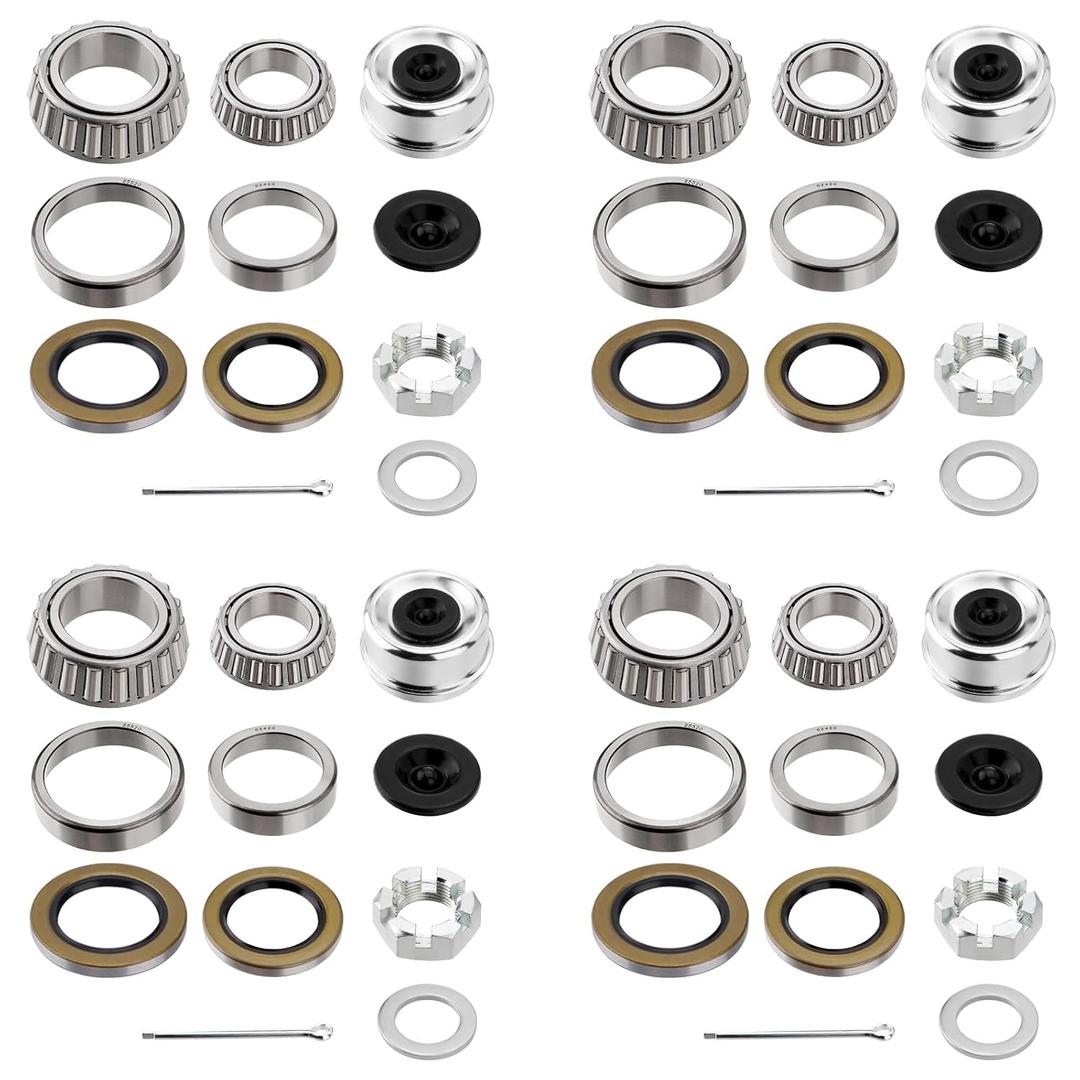 4 Sets Trailer Hub Wheel Bearing Kit - Inner 25580/25520, Outer 02475/02420 With Grease Seal 10-36 and 10-10 - Fit for 8000 lbs Axles