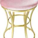 Velvet Round Vanity Stool,Pink Velvet Footrest Ottoman Foot Stool Seat with Golden Metal Legs,Makeup Chair for Bathroom Vanity,Bedroom,Living Room