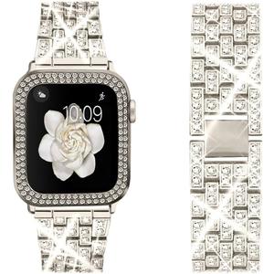 Compatible for Apple Watch Ultra Band  with 2 Pack Bling Crystal Diamonds Case Cover, iwatch SE Series Ultra  for Women, Size: 44mm(Series 6/5/4/SE)