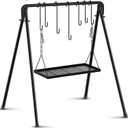 Campfire Swing Grill Stand Adjustable Grill Cooking Stand Hanging Rack with 8 Hooks and Accessories Campfire Cooking Equipment for BBQ Picnic Outdoor Party(Large Tray)