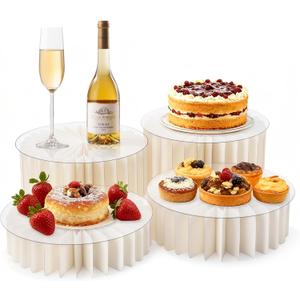 4Pcs Buffet Risers, Foldable Food Risers for Buffet Table, 12" Reusable Cardboard Display Risers Cylinder Stands with Acrylic Plates for Party, Wedding, Catering & Birthday Decor