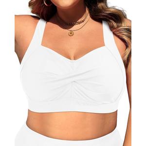 Daci Women Plus Size Push up Bikini Top Only Full Coverage Swimsuit Tops Twist Front Bathing Suit Bra for Large Bust (Large, White)