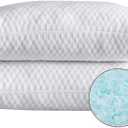 NTCOCO Shredded Memory Foam Bed Pillows for Sleeping Queen Size Set of 2,with Washable Removable Hypoallergenic Sleep Pillow for Back and Side Sleeper (White)