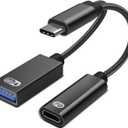 AKWOR USB C to USB OTG Adapter, 2 in 1 USB C Splitter with PD-in 60W Charging Port and USB 3.0 Female Port Compatible wit iPhone 15 Pro, MacBook Pro,Chromebook, Galaxy and More Type-C Devices
