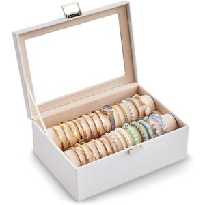 Lolalet Bracelet Display Holder with Rods for Bangles Watches, Clear Lid Jewelry Organizer Box Storage Case for Women Girls -White, 2 Rolls