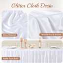 6ft Length Glitter White Table Skirt Rectangle Tables, Wrinkle Free Pleated Ruffle Satin Table Cloth Desk Skirting for Weddings Birthday Party Stage Banquet Dining Table Decorations