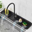 PoYang 24 inch Faucet Mat for Kitchen Sink Splash Guard, 7 Slope Silicone Sink Water Splash Guard for Kitchen Sink Area with Snap Button, Longer Sink Protectors for kitchen Sink Sponge Holder, Black