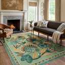 Zealude 5x7 Floral Rug, Green Rug for Living Room, Washable Low Pile Bedroom Rugs, Non Slip Throw Rugs with Rubber Backing, Soft Carpet for Dining Room Home Office Playroom