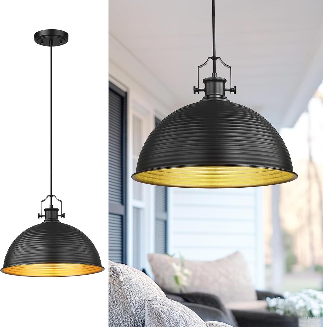 kudos Outdoor Hanging Pendant Light, Extra Large 15.5" Exterior Ceiling Light, Black Outdoor Chandelier for Gazebo Porch Patio Entryway, KDOPL04-BK-L