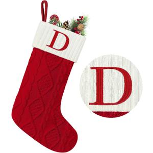 Senneny Christmas Stockings with Initials, 20 Large Embroidered Monogram Knitted Stockings for Family, Kids, Xmas Holiday Party Gifts & Decoration for Fireplace, Letter D
