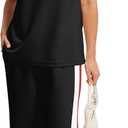 Saloogoe Two Piece Sets for Women Summer Outfits Lounge Sets V Neck Tops Wide Leg Pants Woman Vacation Travel Outfits XL