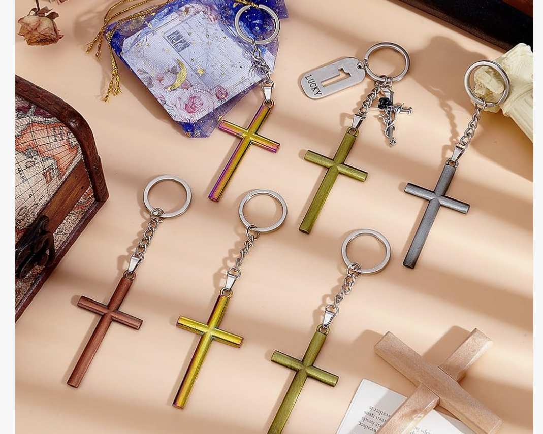 PH PandaHall 6 pcs  Cross Keychains 2.6 Inch Pocket Crosses Jesus Keyrings Christian Key Chains for Nativity Party Baptism Favors Sister Gifts Metal Decorative Bible Key Charms