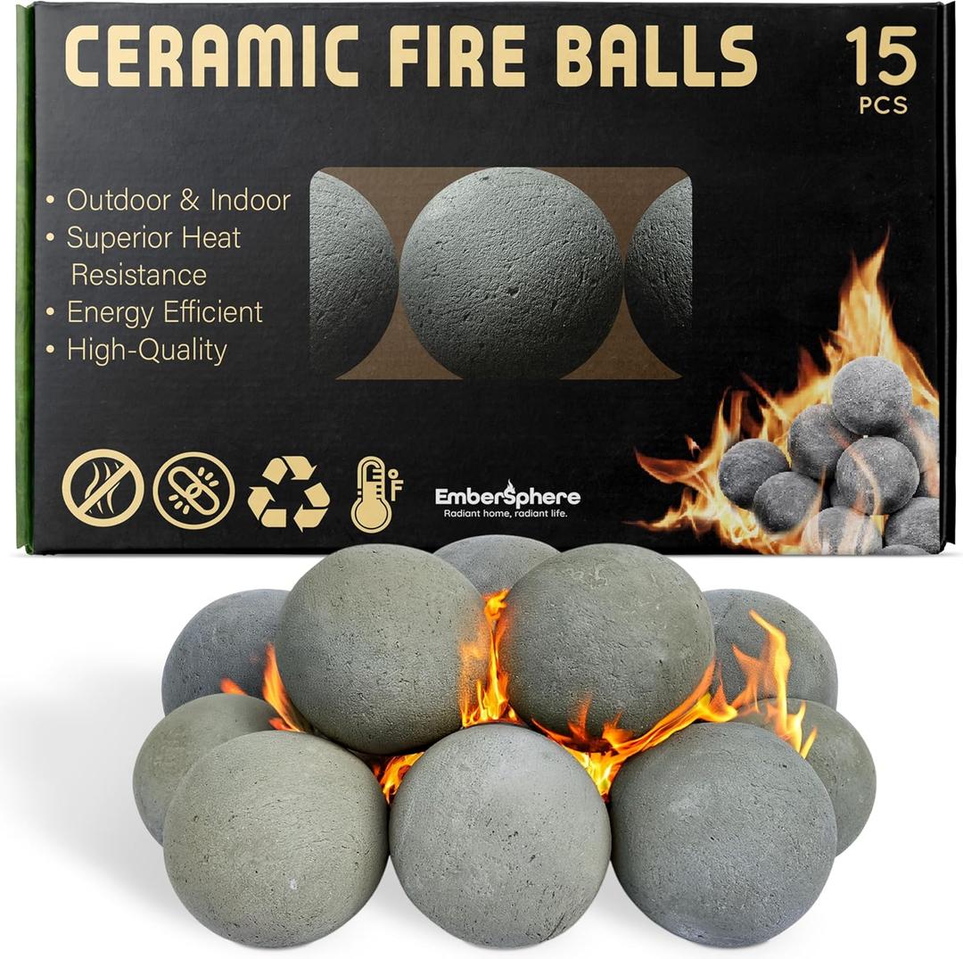Ceramic Fire Balls Set of 15  3" Spheres for Gas Fireplaces and Fire Pits, Heat-Resistant Indoor Outdoor Fireplace Accessories