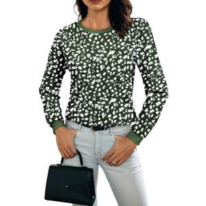 BLENCOT Long Sleeve Tops for Women Crewneck Leopard Print Casual Blouse Trendy Fall Sweatshirt Graphic Tunic Winter Clothing