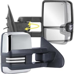 2PCS Power Folding Towing Mirrors Compatible for 14-18 Chevy Silverado/GMC Sierra 1500 2500 3500 Power Heated w/White DRL - Chrome