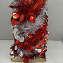 5FT Christmas Trees with 90 Lights, Collapsible Artificial Sequin Pop Up Christmas Tree, Tinsel Slim Pencil Christmas Tree for Home Holiday Fireplace Party Indoor Outdoor Xmas Decorations (Sliver&Red)