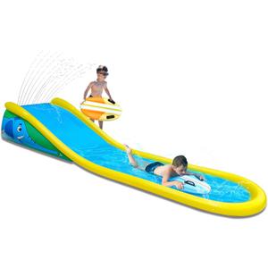 Inflatable Water Slide with Sprinkler for Kids,15FT waterslide with 2 Inflatable Surf Riders and Built-in Sprayer for Ages 6 and Up Backyard Summer Sprinkler and Splash Water Toy Outdoor Fun