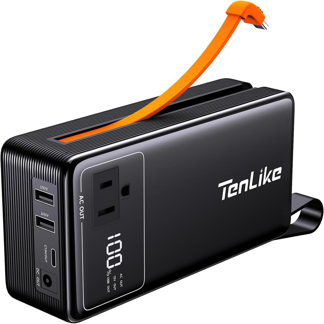 Portable Power Station with AC Outlet Power Bank for Camping Essentials Small Electric Mini Generator Large Lithium Battery Plug in Output 60W Type-C Laptop Home Backup Outdoor Emergency 99.9Wh, Black