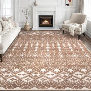 Tortania Area Rug Living Room Rugs - 8x10 Washable Large Soft Neutral Boho Moroccan Bohemian Farmhouse Rug Indoor Floor Carpet for Bedroom Under Dining Table Home Office Decor - Red Brown