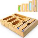 Individual Storage Bag Organizer for Kitchen Drawer, Bamboo with Foil and Plastic Wrap Organizer for Kitchen Organizers and Storage, for Gallon, Quart, Sandwich, Snack