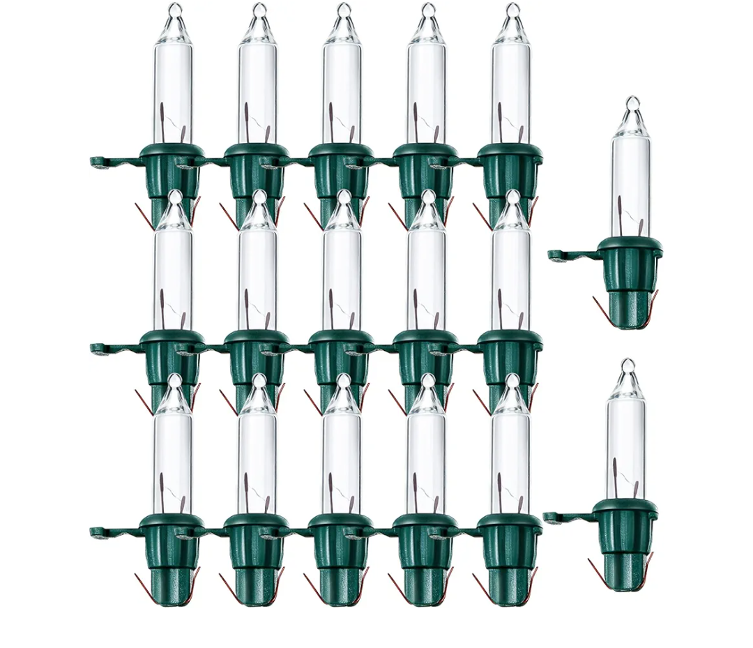 Mudder 100 Count Replacement Christmas Tree Light Bulbs 2.5v 0.425 Watt Mini Replacement Light Bulb Incandescent Wire String Lights Prelit Xmas Tree Decoration(Green Base with Warm White Bulb)