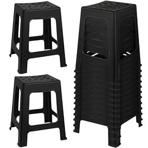 TURSTIN 12 Pack Plastic Stools 16.9 Inch Black Nesting Stools Portable Backless Bar Stool Flexible Seating Chairs for Classroom Office Home